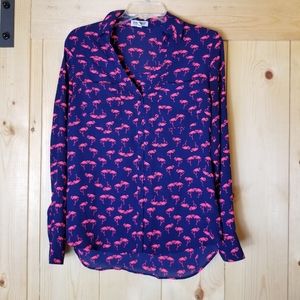 Express The Portifino Shirt Button Down Navy Blue Pink Flamingos